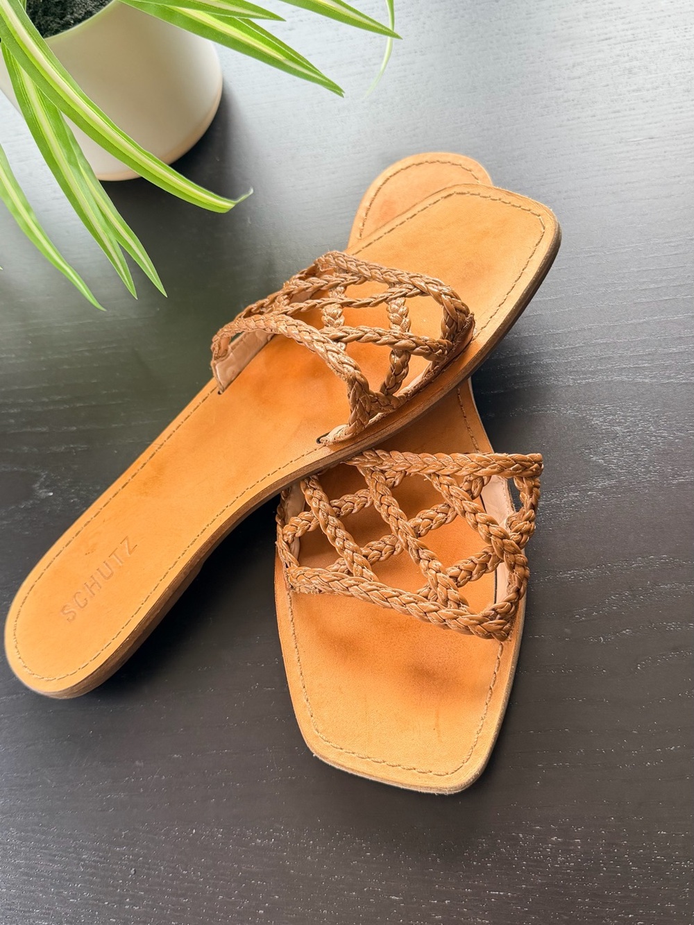 SCHUTZ‎ Braided Tan Slide Sandals